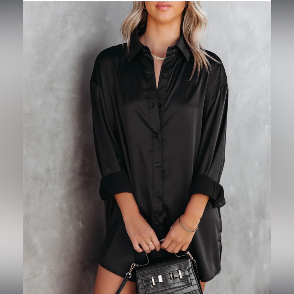 Vici (Mable) Cheers to Us Satin Button Down Shirt Dress